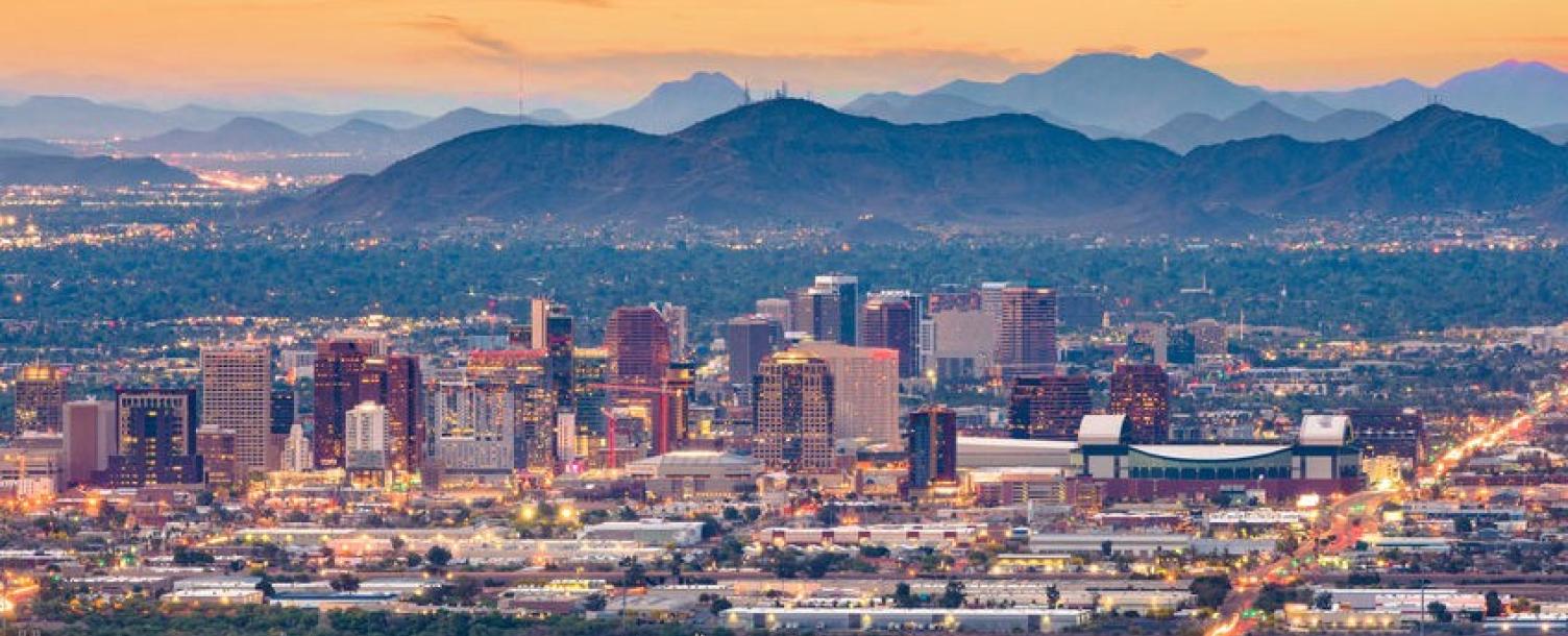 Arizona's Connected Workforce Banner- Image of City of Phoenix at Dusk